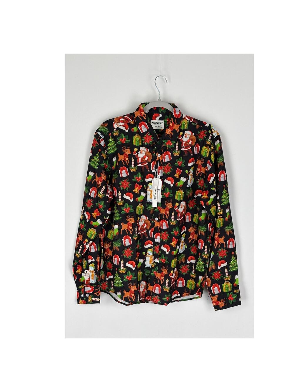 Tunevuse Christmas Holiday Long Sleeve Button Up Shirt Mens Size Medium New Red
